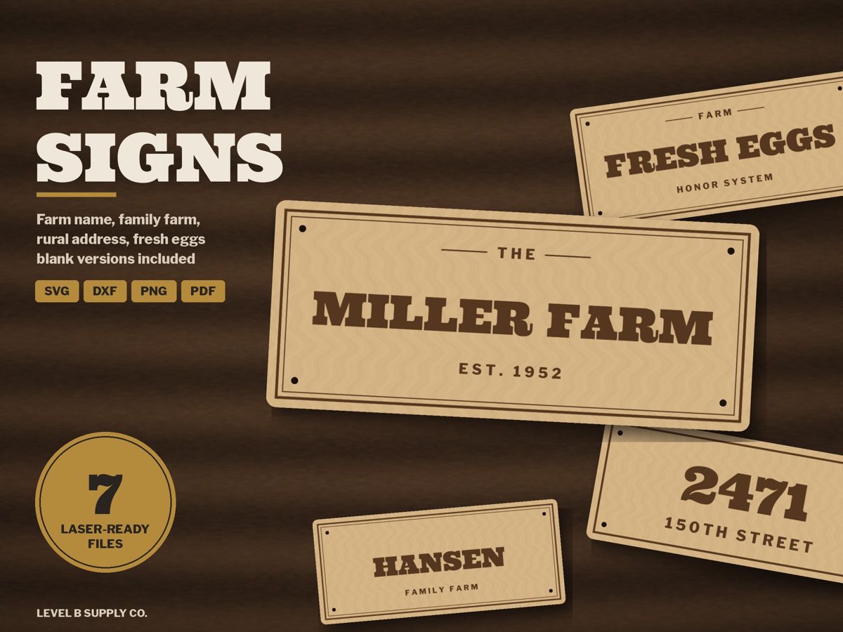 Farm Signs laser files: farm name, Fresh Eggs, family farm and rural address signs on wood